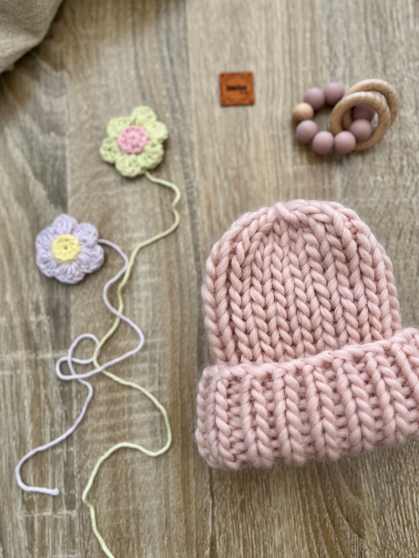 Chunky Oak Beanie ~ Cameo Rose